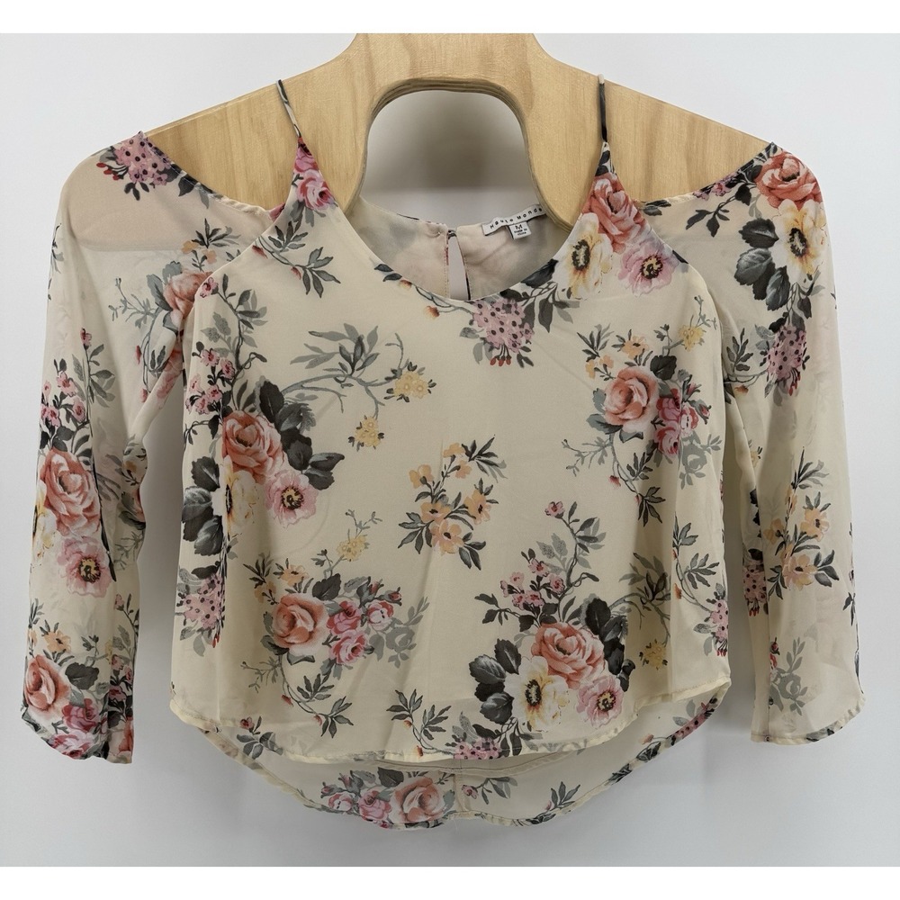 Haute Monde Women's Blouse Shirt Multicolor Floral Sheer Long Sleeve Size Medium